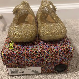 Mini Melissa Campana Papel Flat, Golden Glitter, Size 8
